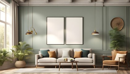 Frame mockup, ISO A paper size. Living room wall poster mockup. Interior mockup with house background. Modern interior design. 3D render, photo, 3d render, stock photo, stock images	