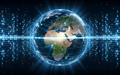 Digital world globe, concept of global network and connectivity on Earth, high speed data transfer and cyber technology, information exchange and international telecommunication. stock photos