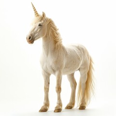 Obraz na płótnie Canvas a white unicorn with a horn standing on a white surface