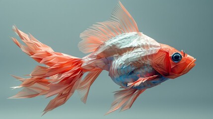 a fish made of paper with a blue background - obrazy, fototapety, plakaty