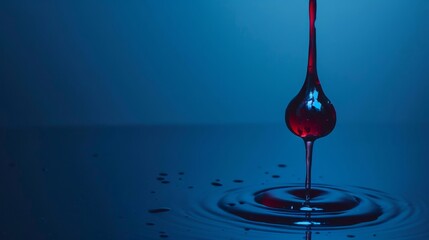 a drop of liquid in a blue liquid filled bowl