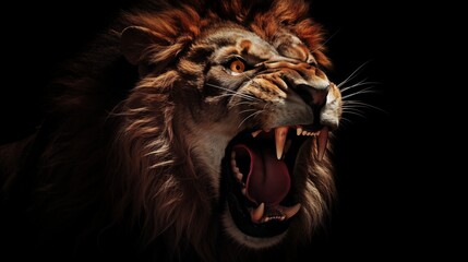 Fototapeta premium Lion Roaring On Black Background.