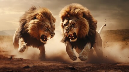 lions fighting.