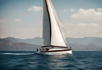 Obraz premium 'yacht sailing sea blue boat sailboat sail lifestyle race ocean yachting luxury ship wind water travel sport navigation horizon summer sky navigating racing marin wave nature'