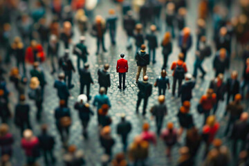 A person standing still in a bustling crowd, representing calm and composure in leadership  