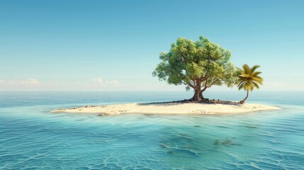 a small island with a tree and a beach