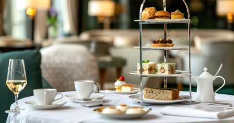 luxury high tea setting in a restaurant table