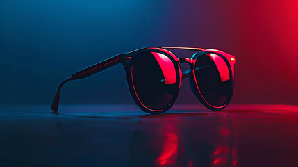 Sunglasses in retro style on a dark background. Fashionable sunglasses. AI.