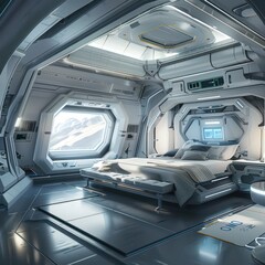 scifi background with a futuristic large suite aboard a spaceship