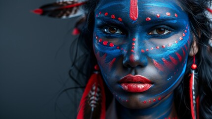 a woman with a painted face and headdress