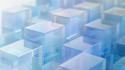 Fototapeta premium This image features an array of transparent geometric shapes with cool blue and white tones giving a modern, clean aesthetic
