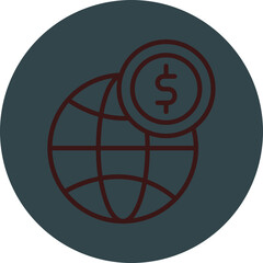 Global Currency Grey Red Line Circle Icon Line Circle Icon