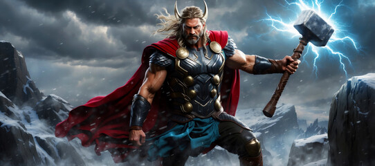 The mighty Thor poses with his hammer