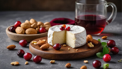 Delicious Camembert cheese with fresh cranberries tasty