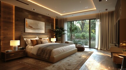 Modern Bedroom With Large Bed and Flat Screen TV