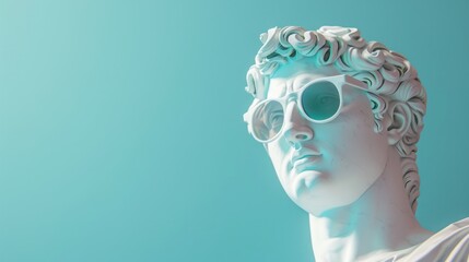 Captivating profile of a classical statue artfully contrasted with a crisp blue background for a modern appeal