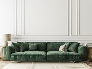 Fototapeta premium interior living room with a bohemian contrasting green couch in a light ambiance