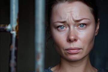 a female prisoner in a robe is serving time in a prison cell behind bars