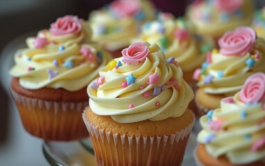 cupcakes with high contrast and vivid colors, neat professional arrangement