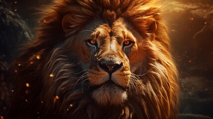 Naklejka premium Royal lion sitting on a throne, closeup.