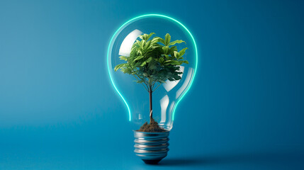 Bulb light with tree inside blue background