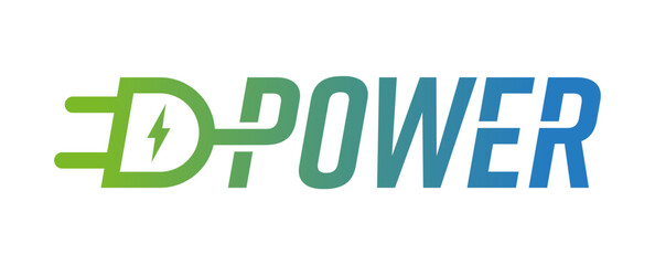 green-blue power word and electrical plug. power logo power logo for industry, energy world