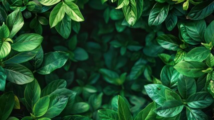 A fresh and vibrant close-up of various green leaves, capturing the essence of nature and tranquility