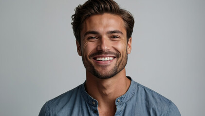 Obraz premium Studio photo of a handsome man model smiling on white background