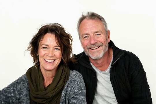 Happy Middleaged Couple Smiling Positive Portrait On White Background