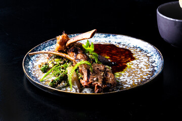 Grilled foods - rack of lamb with parsley, white radish and grocery