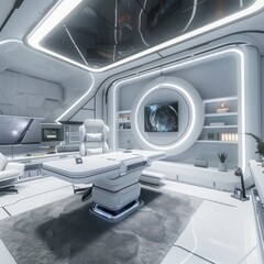 modern and futuristic office, white and minimal
