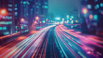 highway traffic light lines in the city night