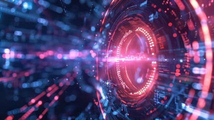 abstract and futuristic wallpaper with circular neon lights and rhythm sound waves
