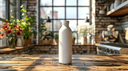 White Bottle on Wooden Table