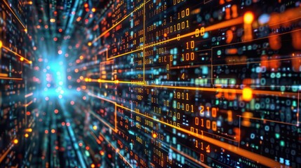 Obraz premium digital binary encrypted code matrix background