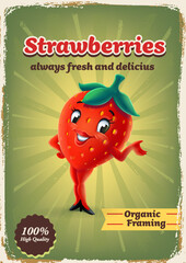 strawberry female cartoon mascot design vintage banner - 800587749