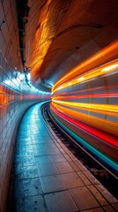 Illuminated Subway Tunnel at Night