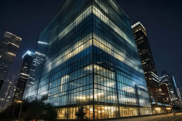 Fototapeta premium closeup glass building in the night