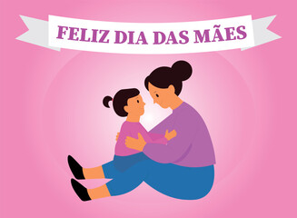 Happy Mother's Day text in portuguese, with Mother's Day illustration 