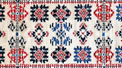 Textiles background: Handwoven unique pattern, Detailed Close-up of Handwoven geometric handmade Textile.