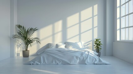 bedroom interior, modern and minimal in white and pastel colors