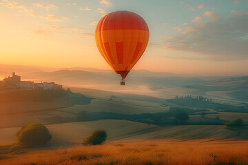 Obraz premium A majestic hot air balloon gently ascending over a serene countryside