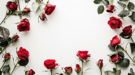 red roses wallpaper with blank space on a white background 