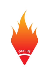 flaming pen and the word genius. word genius