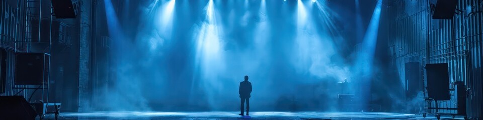 show stage scene with spotlights on in blue tones