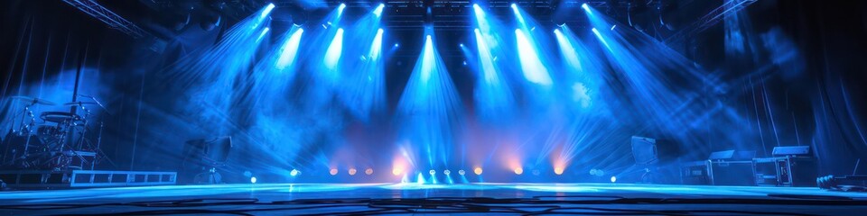 show stage scene with spotlights on in blue tones
