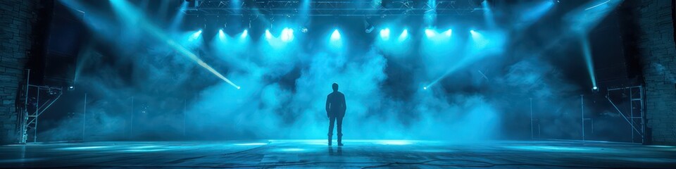 Fototapeta premium show stage scene with spotlights on in blue tones 