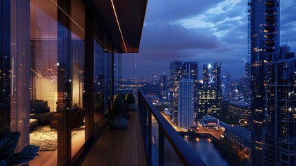 wallpaper of a view from the balcony of a skyscraper with the city lights at night

