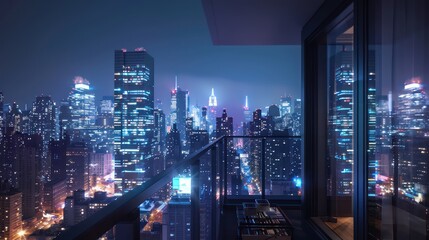 wallpaper of a view from the balcony of a skyscraper with the city lights at night
