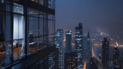 wallpaper of a view from the balcony of a skyscraper with the city lights at night
